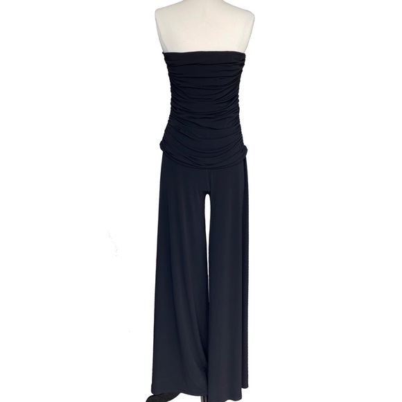 NBW EVO VORRÒ Black strapless ruched top & wide leg jumpsuit size medium - Picture 8 of 10